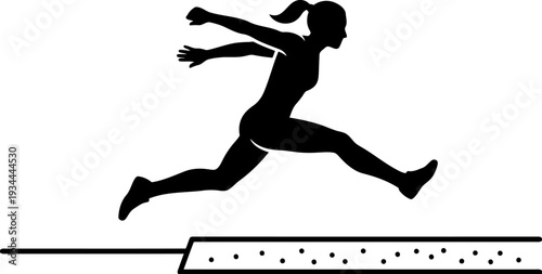 Long jump athlete action freeze silhouette vector.