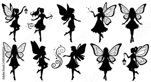 Fairy Silhouette Set – Magical Flying Pixie Vector Illustration Collection
