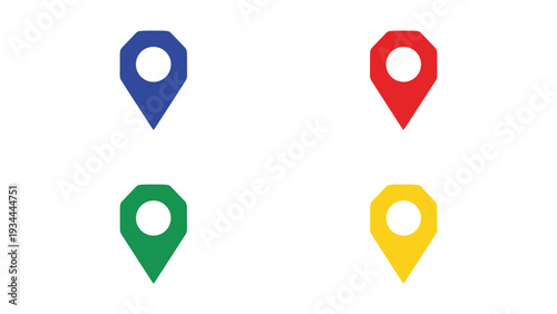 Four color-coded location markers displayed on a plain background