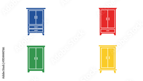 Four colorful wardrobes displayed in a grid layout