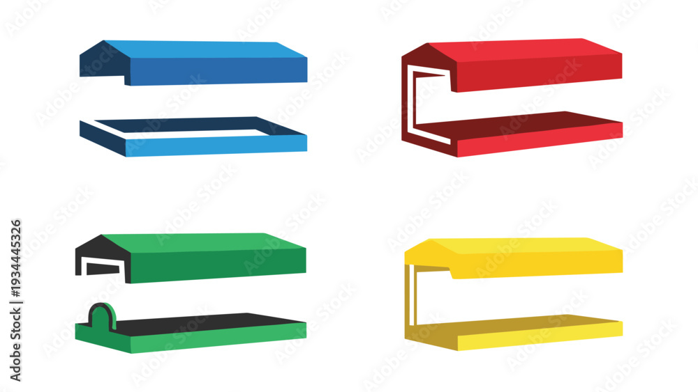 Fototapeta premium Colorful illustrations of different types of modern shelving units