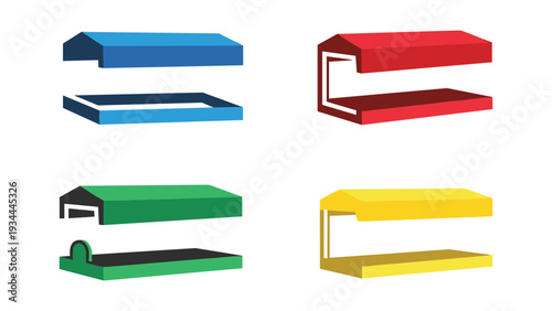 Colorful illustrations of different types of modern shelving units