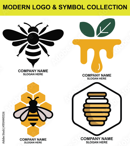 A collection of modern bee and honey logos perfect for natural and organic product branding