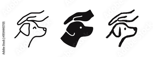 Hand Petting Dog Icon Set in Outline, Solid, and Sketchy Styles