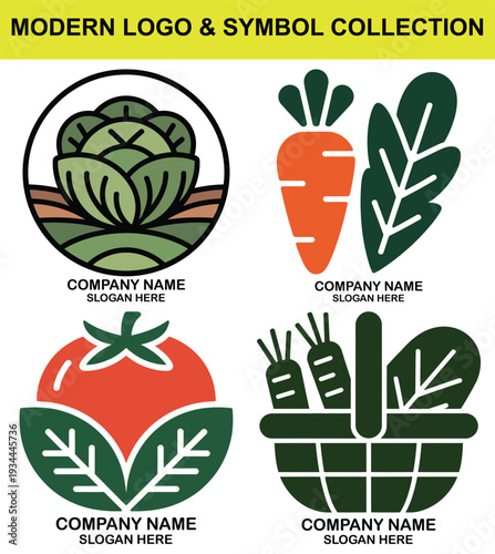 A vibrant collection of healthy vegetable logos and symbols for organic food brands