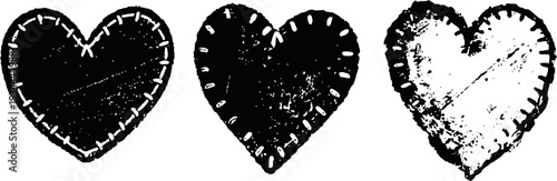 hand drawn black hearts with stitched and textured details vintage sketch love symbols