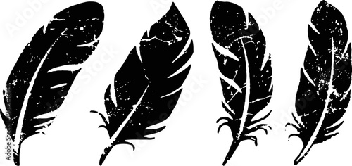 four black vintage feather silhouettes with rough texture and curved shapes