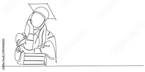 Line art illustration of women graduation, graduation women line art style vector illustration