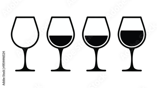 Wine glasses in various states of fullness illustrated in a simple graphic style