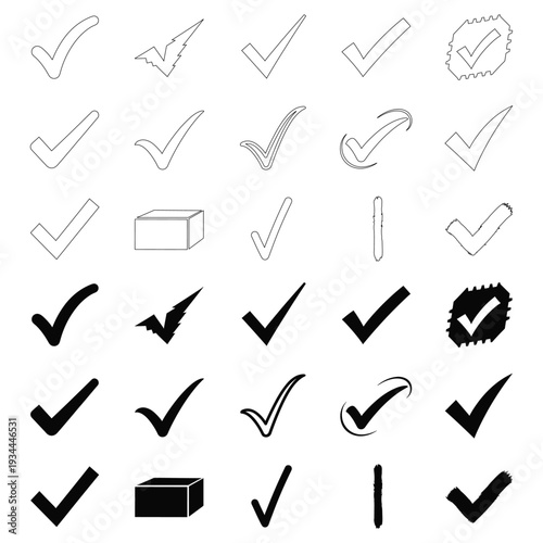 Canvas Print Set of black and outline check marks symbol for vote design