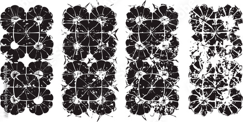 Grunge floral distressed texture pattern with abstract black blossoms and rough worn effect