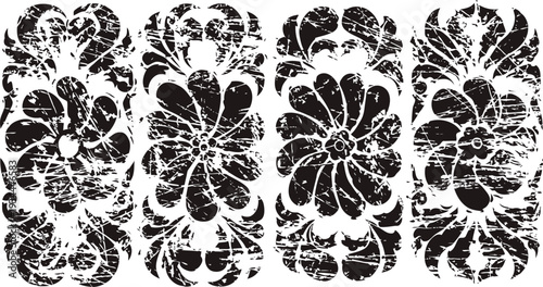 vintage floral ornamental grunge design with distressed black silhouette pattern