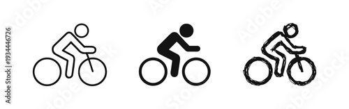 Person Riding Bicycle Icon Set. Cycling Sport, Activity, and Eco Transport Symbol.