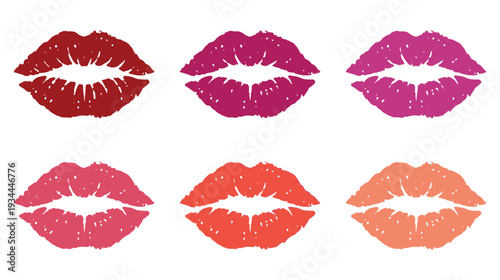 Collection of vibrant female lips print isolated on white background