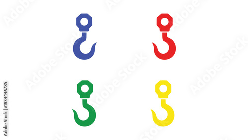Four colored hook shapes displayed in a grid layout