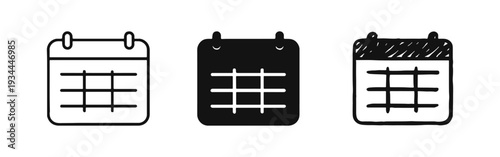 Calendar Icon Set - Outline, Solid, and Hand-Drawn Styles for Date, Schedule, and Event Planning