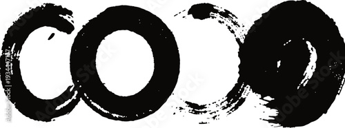 set of black circular brush strokes on white background, grunge ink art elements