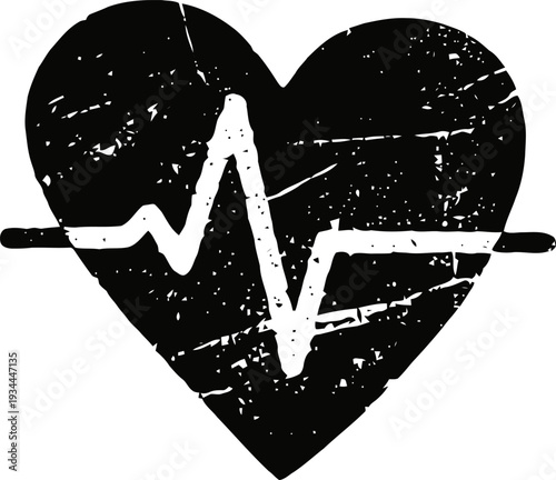 Heart silhouette with electrocardiogram waveform symbol, medical pulse and heartbeat icon design