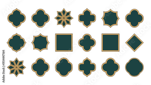 Collection of assorted ornate shapes and designs arranged in a grid layout on a clean background, showcasing various geometric patterns and motifs