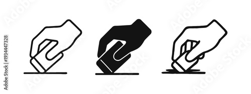 Hand Erasing with Eraser Icon Set - Correction, Error Removal, and Undo Action Symbols