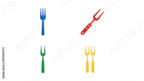 Colorful set of four different types of forks displayed in a grid layout