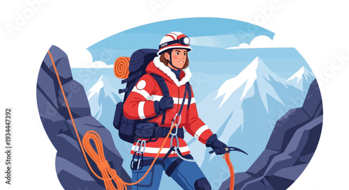 Mountaineer Climber Equipped for High Altitude Adventure.