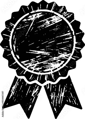 grunge award ribbon with two tails vintage distressed badge emblem for achievement and recognition