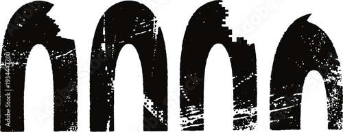 Grunge distressed arch shapes in black and white with textured rough patterns
