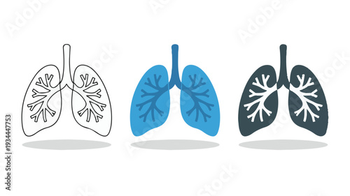 Medical illustration showing three lung diagrams with varying shades and details
