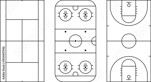 Basketball, tennis and hockey fields. Court view and area. Playground symbol. Vector