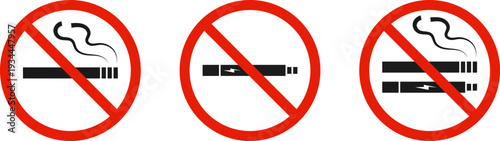 No smoking area. Electronic cigarette symbol. Smoking ban and permission smoking sign.