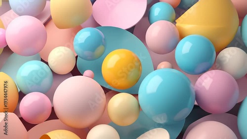 Abstract composition of colorful spheres and geometric shapes, creating a vibrant background.