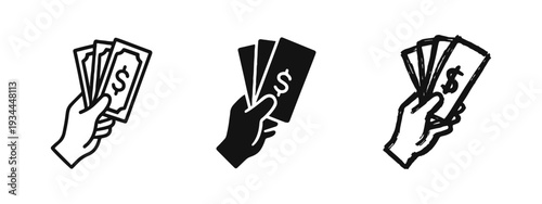 Hand Holding Money Icon Set - Financial, Payment, and Cash Transaction Symbols