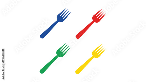 Colorful cartoon forks arranged in a square pattern on a plain background