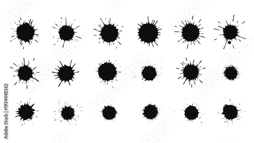 Vector illustration of set of black ink splatters and drops on a transparent background