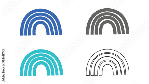 Four stylized gradient and monochrome semicircular arch designs with varying colors and shades