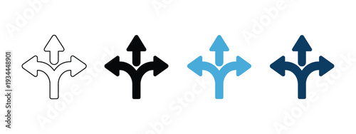 Direction Arrow Icon with Multiple Paths, Choice and Decision Making Symbol, Strategy, Planning and Alternative Route Concept Vector Illustration