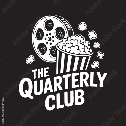 A film reel and popcorn illustration with text the quarterly club