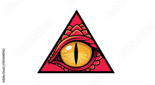 An illustration of a human eye centered within a red triangle, symbolizing insight and perception from a direct viewpoint, showcasing a graphic representation of awareness.