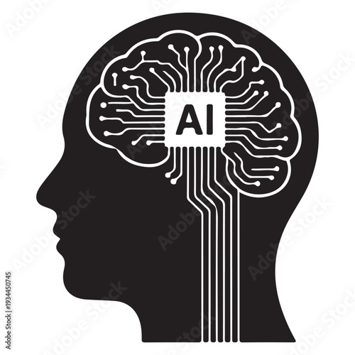 Human head silhouette with brain circuitry and artificial intelligence concept inside