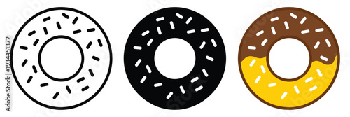 Cake and donut vector icon, minimal outline design representing sweet treats, pastries, and baked goods, suitable for web, app, packaging, and food-related graphics.