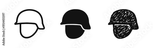 Military Helmet Icon Set: Soldier Headwear and Army Protection Symbol