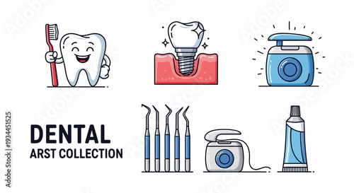 Dental care tools and icons for healthy smiles