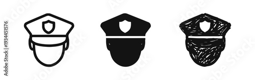 Police Officer Hat Icon Set: Law Enforcement and Authority Symbol