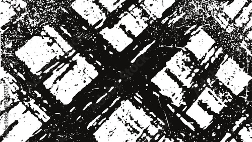 Abstract black and white grunge texture distressed intersecting lines pattern with rough, worn effects