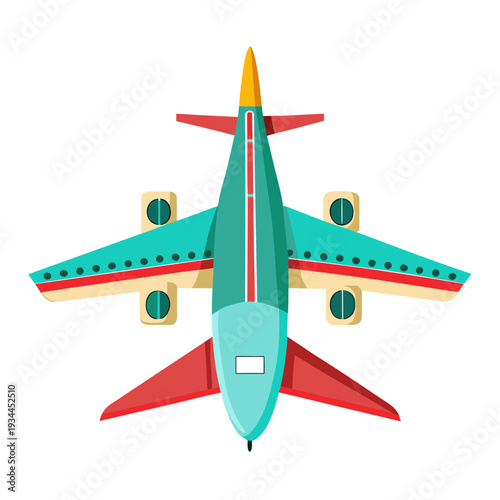 Vibrant airplane soars through the sky with colorful design