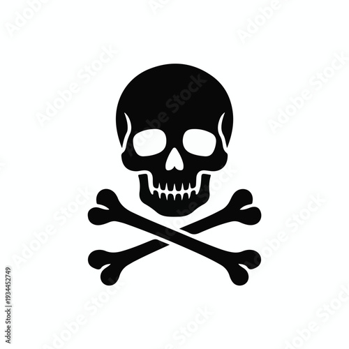A simple black skull with crossed bones illustration on a neutral background viewed from the front