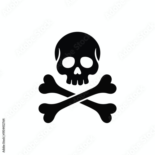 A simple black skull with crossed bones vector illustration on a plain background from a front viewpoint