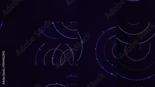Abstract swirling lines and dots on a dark background.