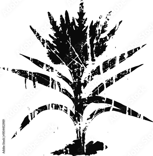 Grunge pineapple silhouette tropical fruit outline with distressed texture black and white design